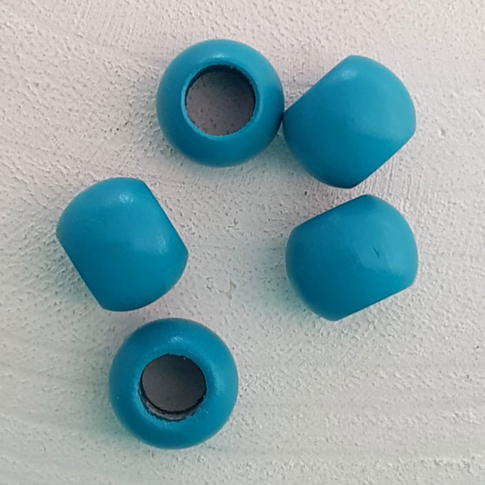 5 Houten Kralen Rond 14/11 mm Turkoois