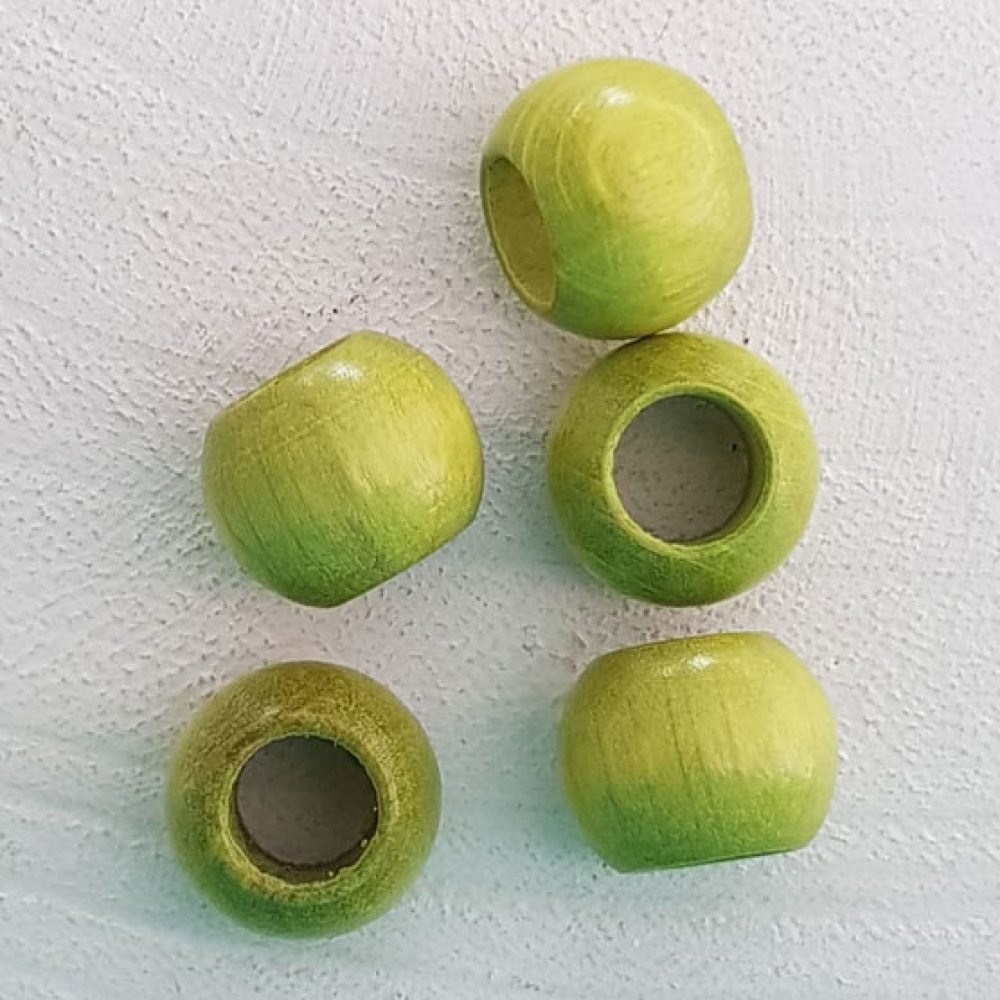 5 Houten Kralen Rond 14/11 mm Groen