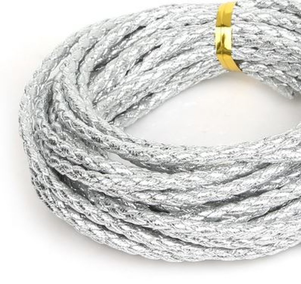 5 meter Rond gevlochten kunstlederen koord Zilver 3 mm