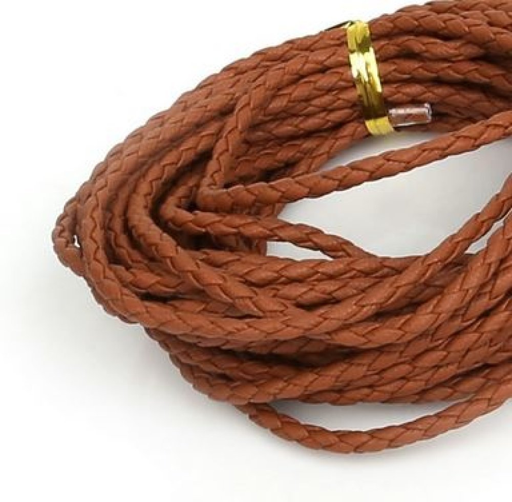 5 meter Rond gevlochten kunstlederen koord Bruin 3 mm