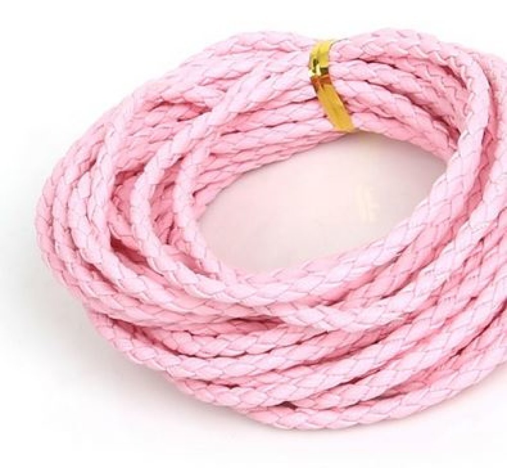 5 meter Rond gevlochten kunstlederen koord Roze 3 mm