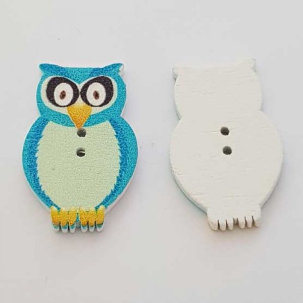 Bouton bois Chouette Bleu Clair N&deg;01