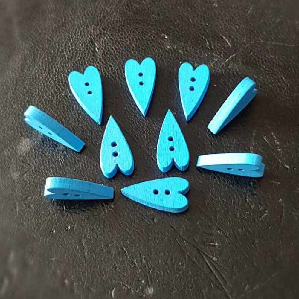 Houten hart knop blauw N°02-01