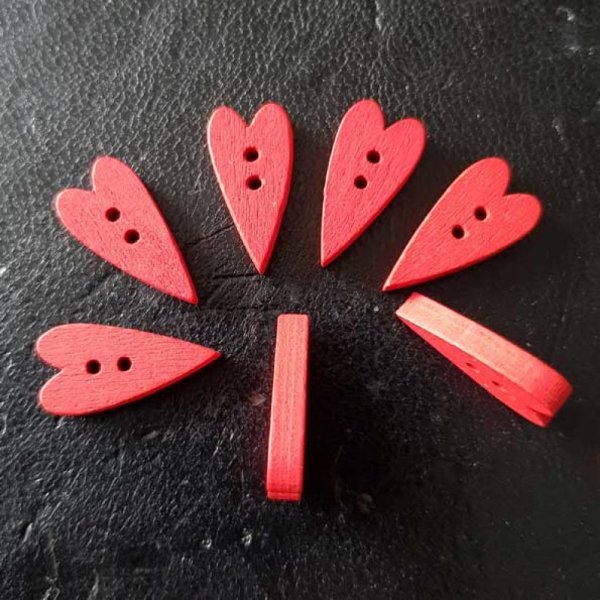 Houten hart knop rood N&deg;02-06