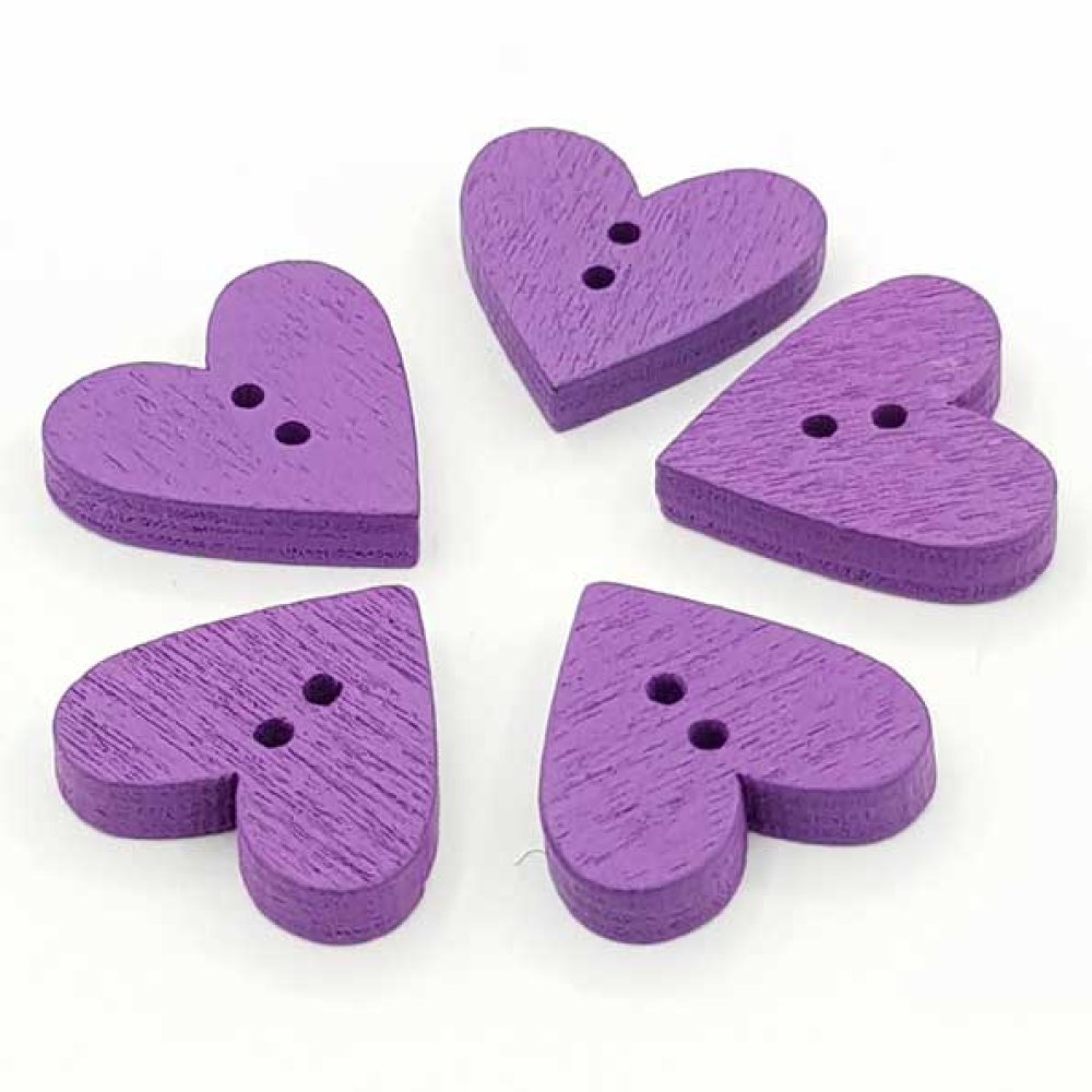 Houten hart knop paars N°01-03
