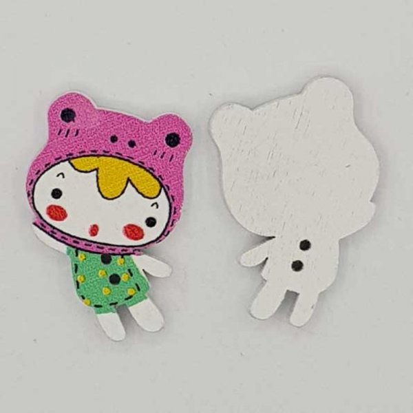 Houten knoop meisje roze N&deg;01-01