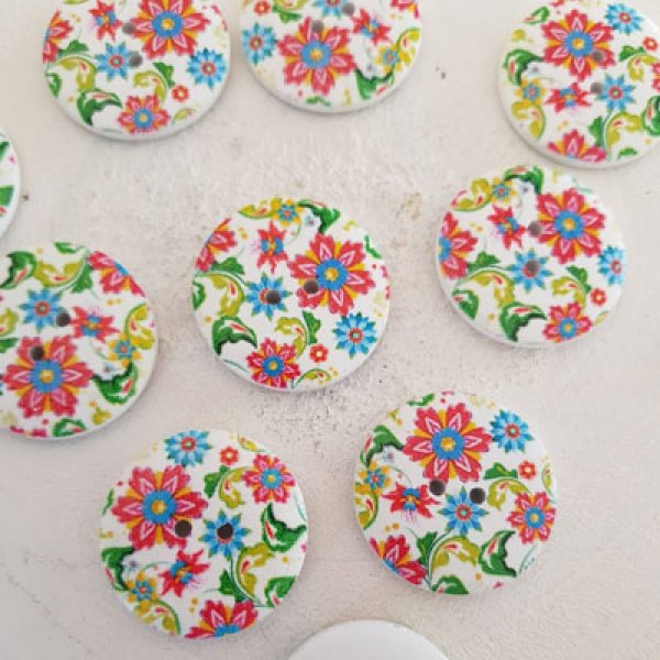 Houten knop bloemen 30 mm N&deg;01 x 10 stuks
