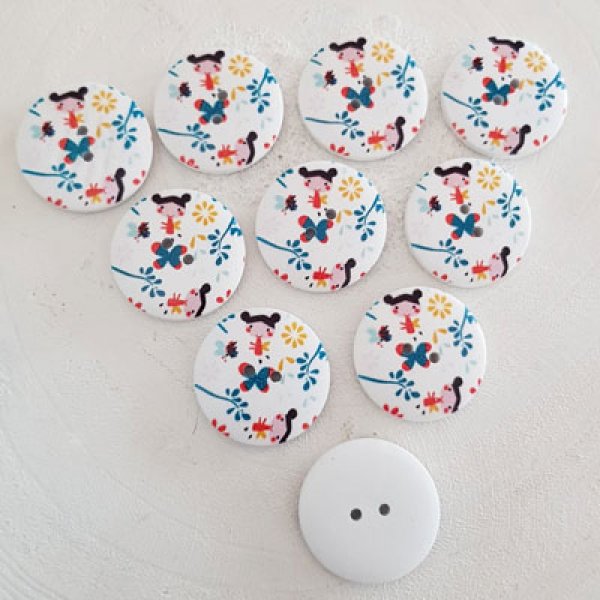 Houten knop bloemen 30 mm N&deg;04 x 10 stuks
