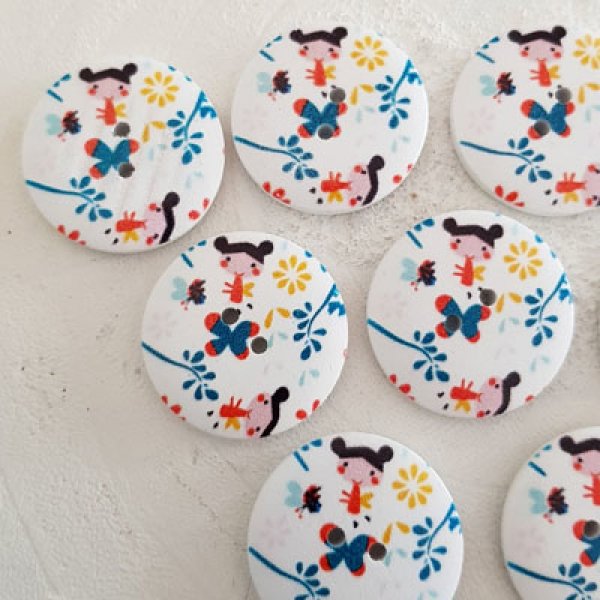 Houten knop bloemen 30 mm N&deg;04 x 10 stuks