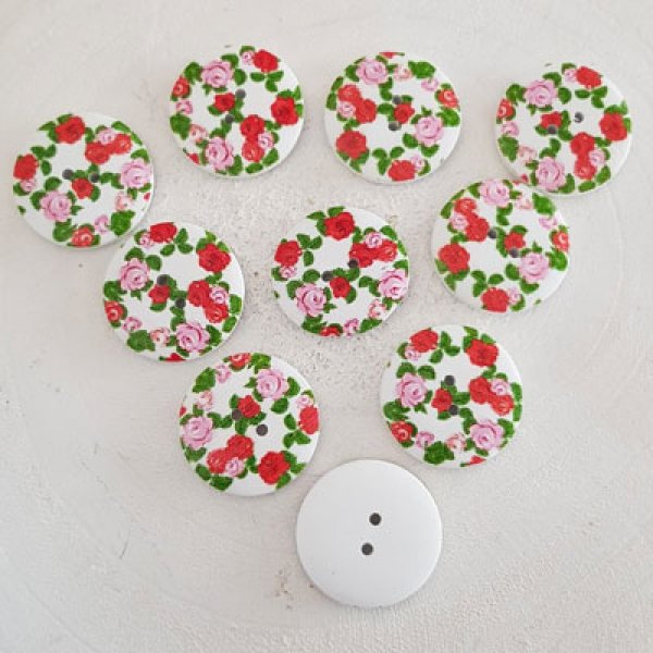 Houten knop bloemen 30 mm N&deg;06 x 10 stuks