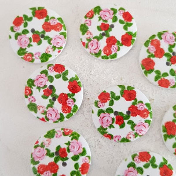 Houten knop bloemen 30 mm N&deg;06 x 10 stuks