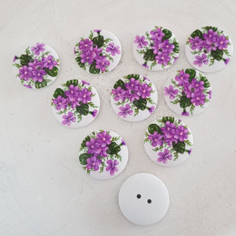 Houten knop bloemen 30 mm N°07 x 10 stuks