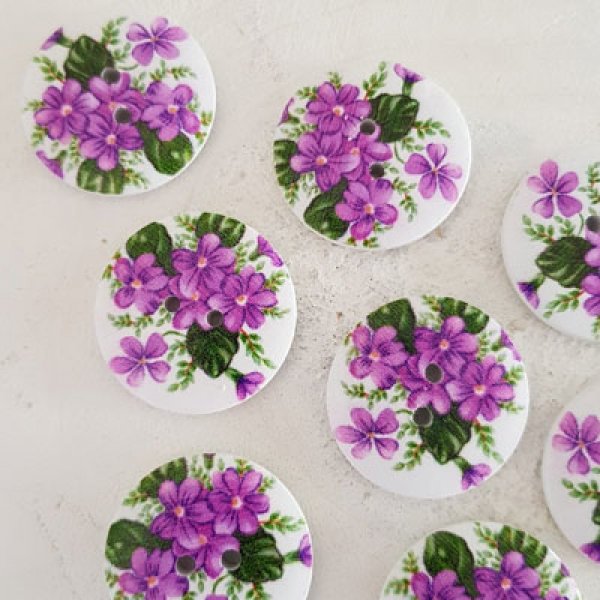 Houten knop bloemen 30 mm N&deg;07 x 10 stuks