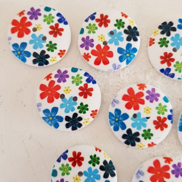 Houten knop bloemen 30 mm N&deg;08 x 10 stuks