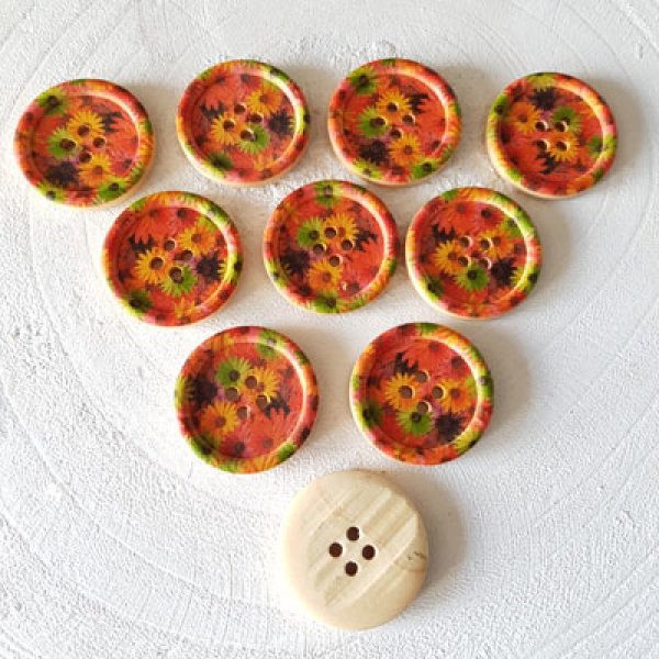 Houten knop bloemen 30 mm N&deg;09 x 10 stuks