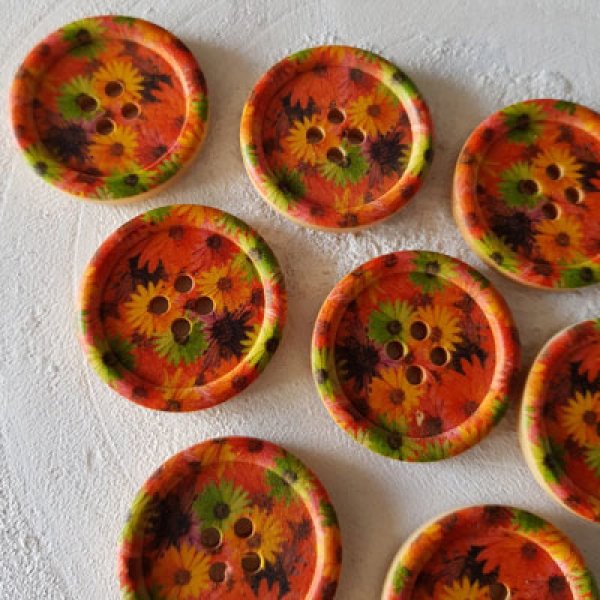 Houten knop bloemen 30 mm N&deg;09 x 10 stuks