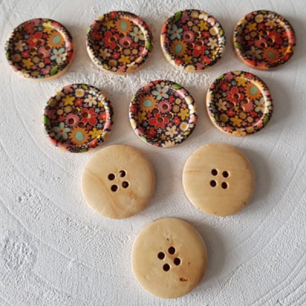 Houten knop bloemen 30 mm N&deg;12 x 10 stuks