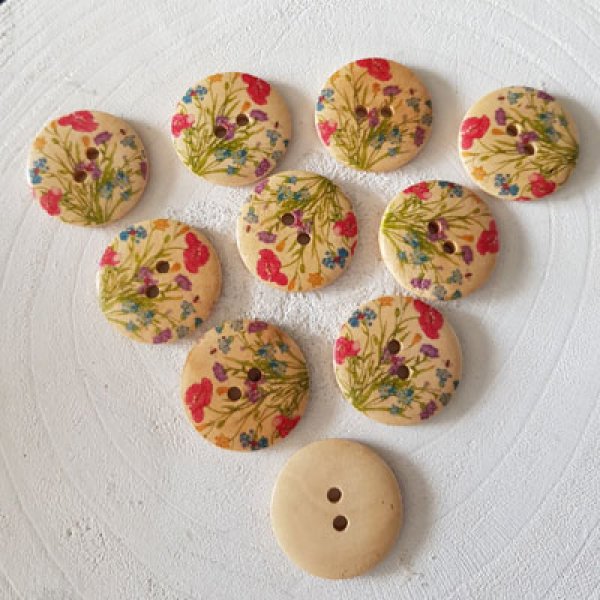 Houten knop bloemen 30 mm N&deg;13 x 10 stuks