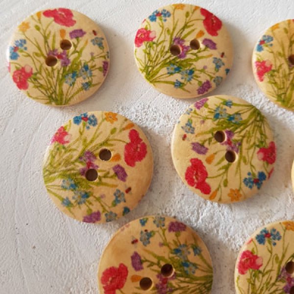 Houten knop bloemen 30 mm N&deg;13 x 10 stuks
