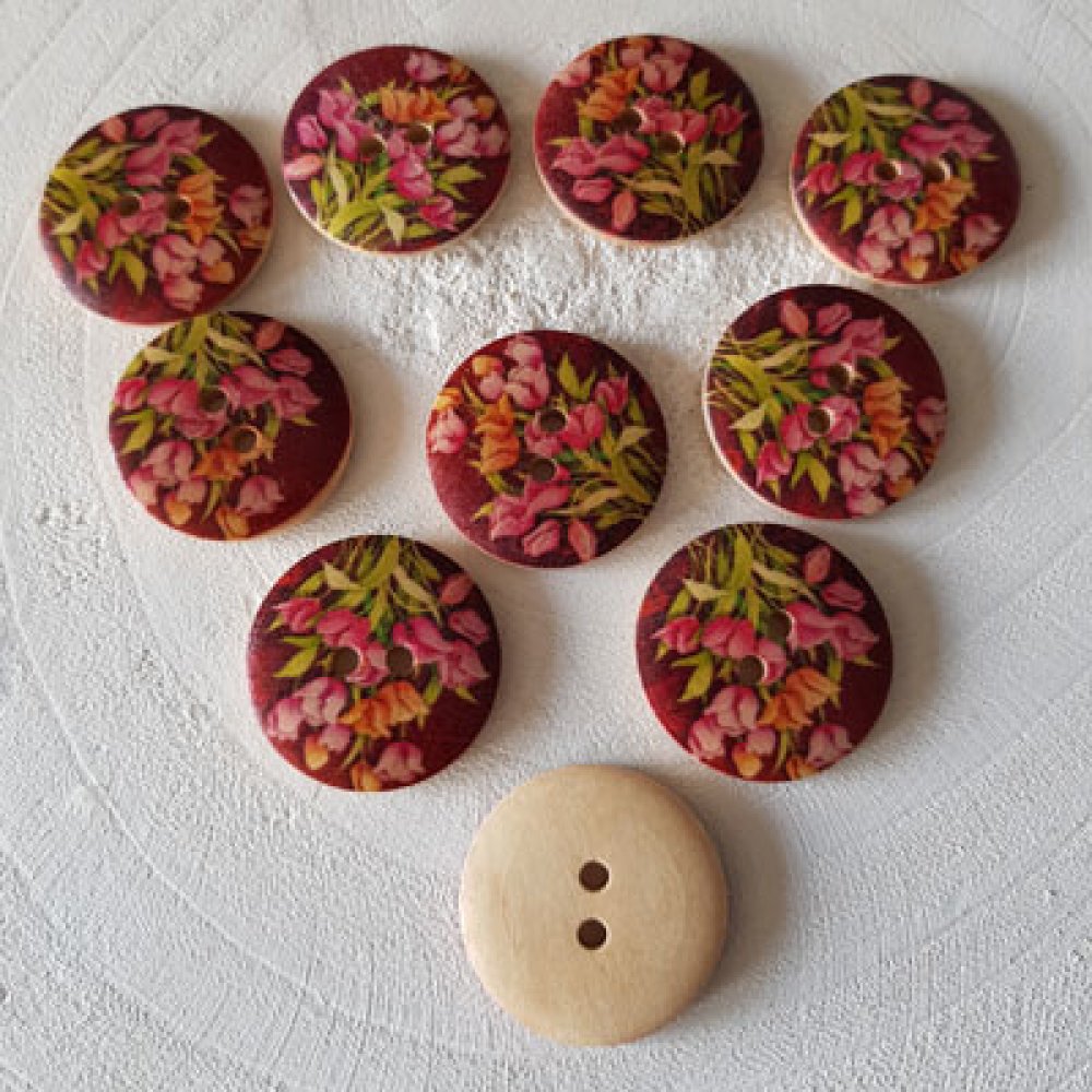 Houten knop bloemen 30 mm N°14 x 10 stuks