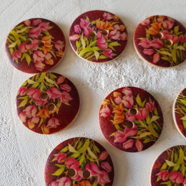 Houten knop bloemen 30 mm N&deg;14 x 10 stuks