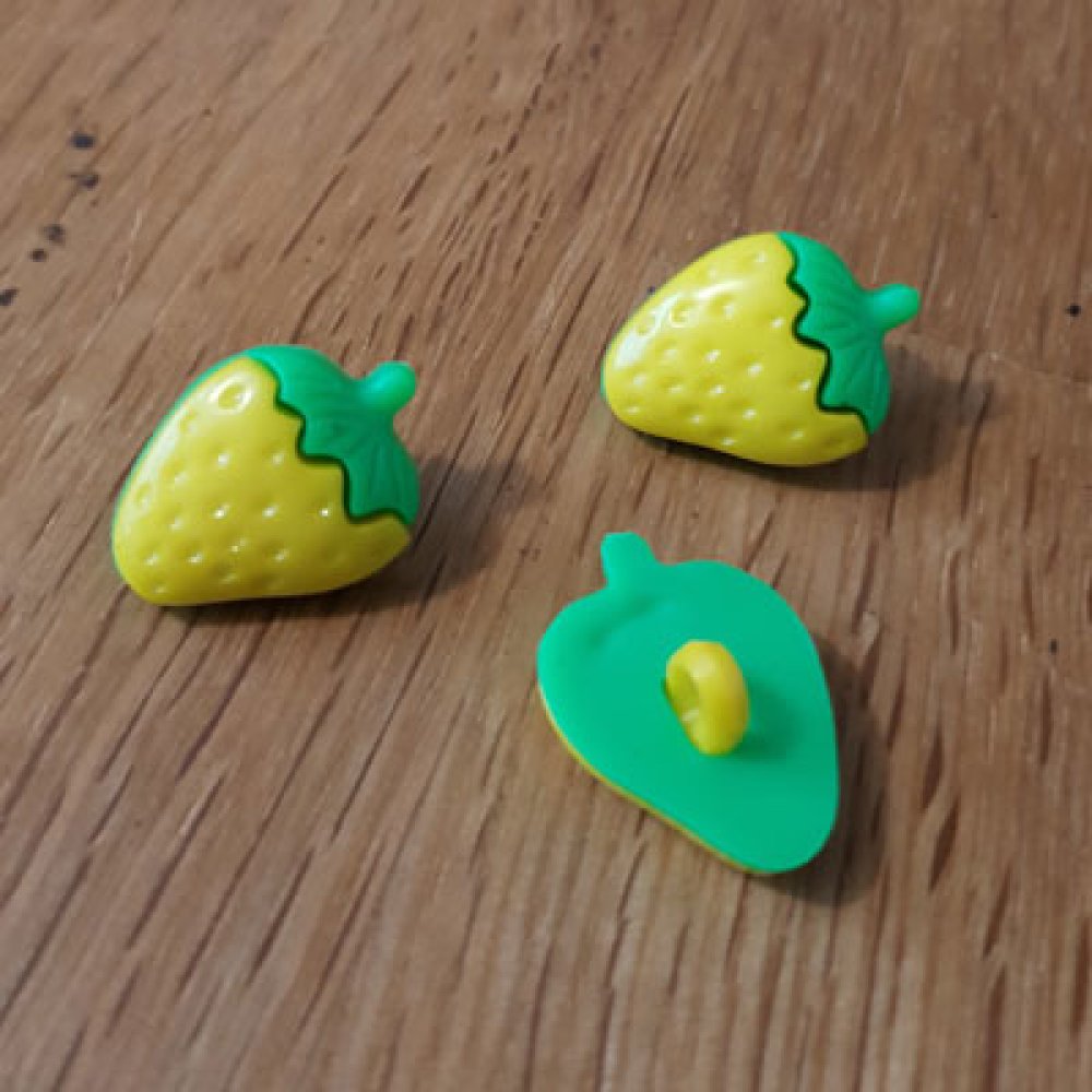 Knopen, kinderen, baby's Aardbeienpatroon N°13 groen en geel