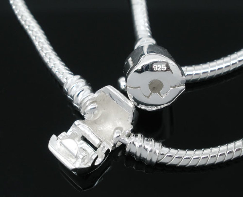 Europese Clip Armband 17 cm Gladde sluiting Verzilverd 925