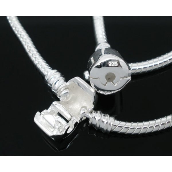 Europese Clip Armband 16 cm Gladde sluiting Verzilverd 925