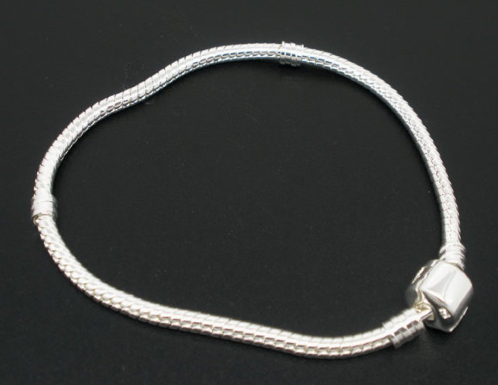Europese Clip Armband 21 cm Gladde sluiting Verzilverd 925
