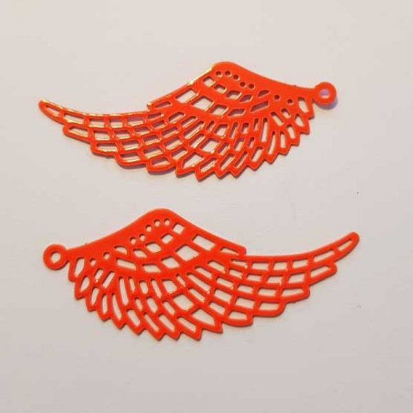 Breloque Aile N&deg;009 Estampe Filigrane Orange 49 x 20 mm