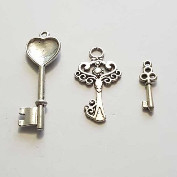 Breloque Clef N&deg;62 Lot de 3 Pi&egrave;ces