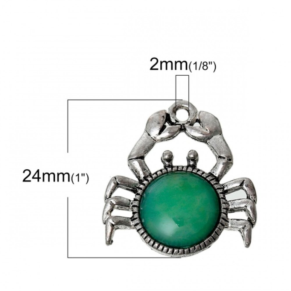 Bedel Groene Krab Sterrenbeeld Kreeft Zilver Metaal N°02