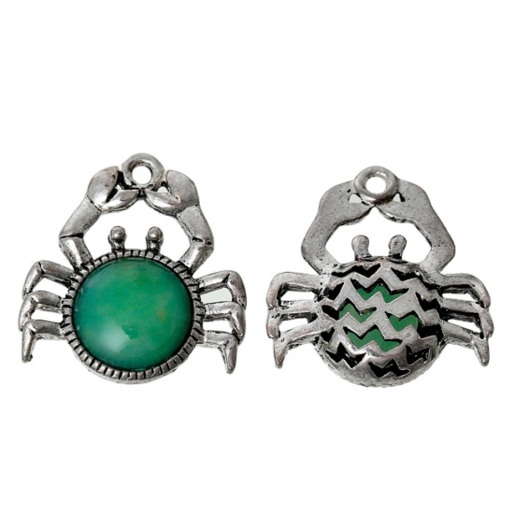 Bedel Groene Krab Sterrenbeeld Kreeft Zilver Metaal N°02