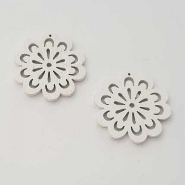 Breloque Fleur Bois N&deg;01 Blanc