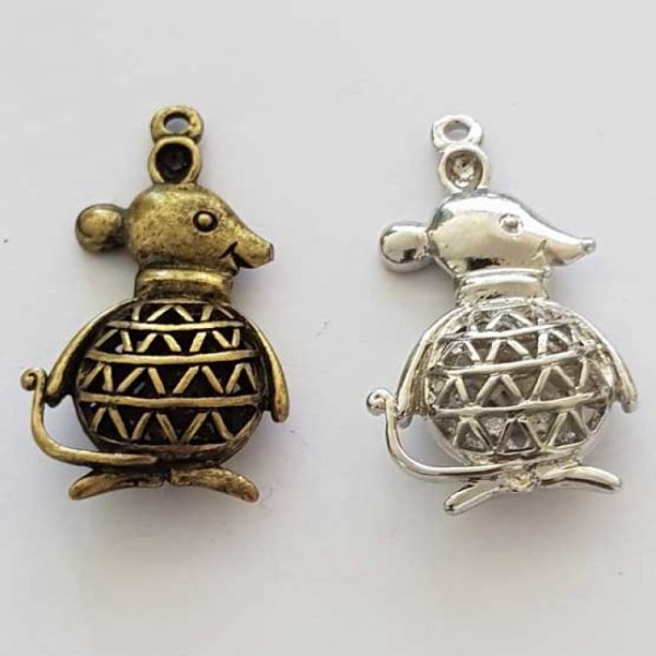 Breloque Souris N&deg;02 Lot de 2 pi&egrave;ces Argent et Bronze