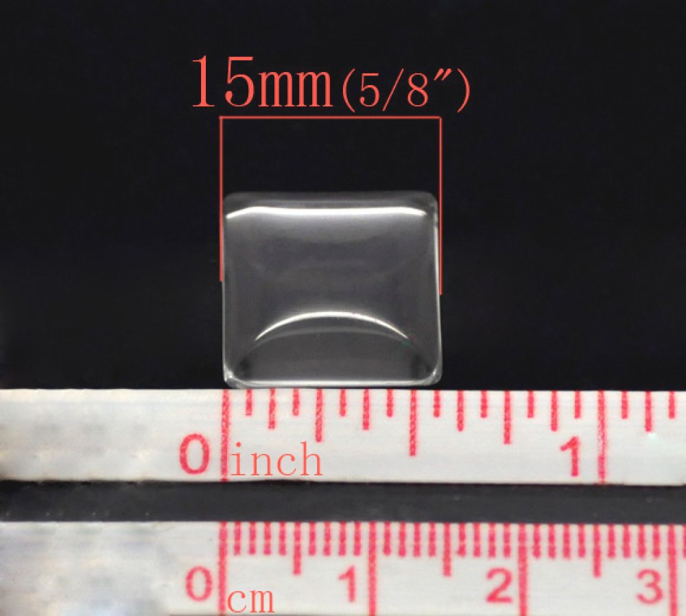 Cabochon vierkant 15 x 15 mm in helder braamglas N°26