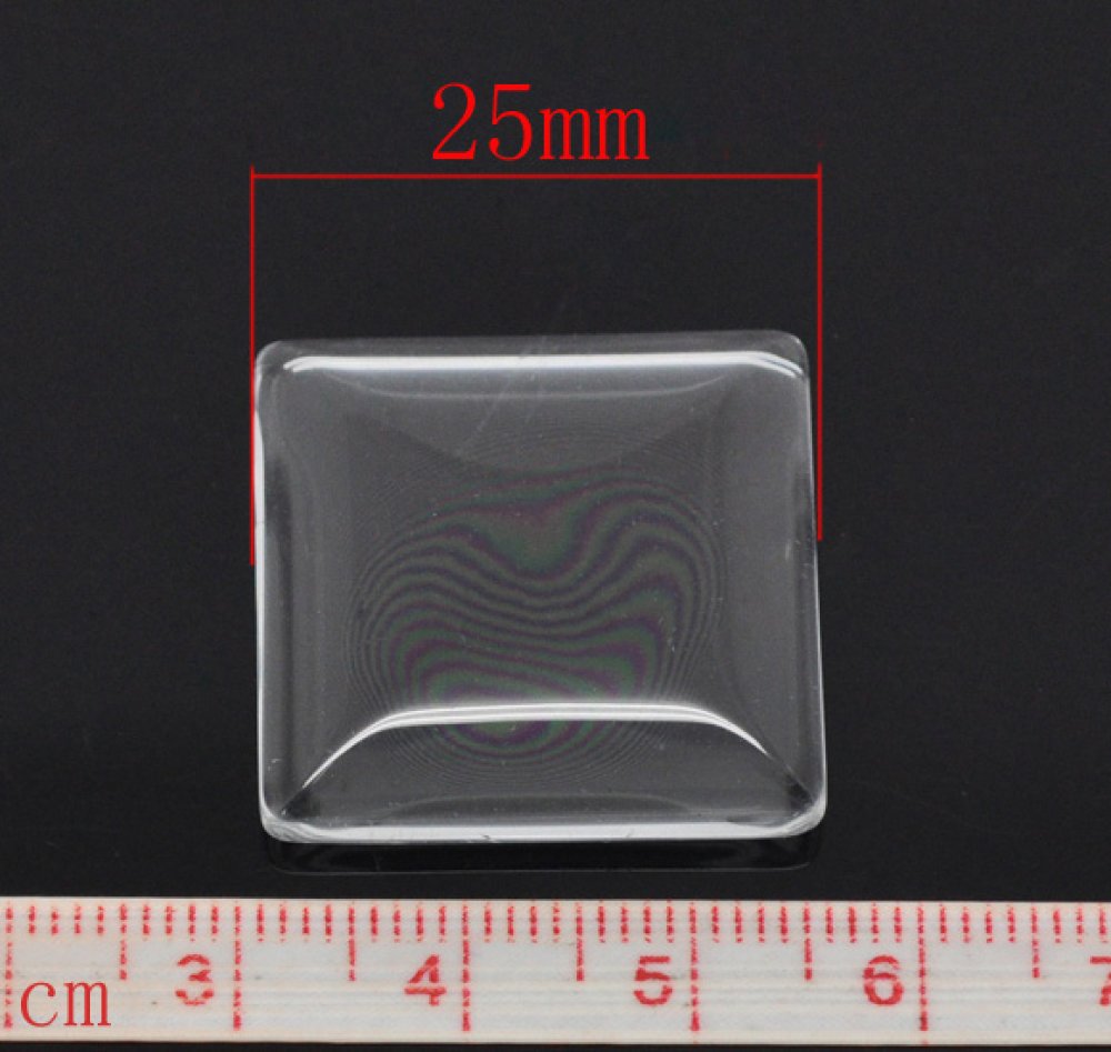 Cabochon vierkant 25 x 25 mm in helder braamglas N°28