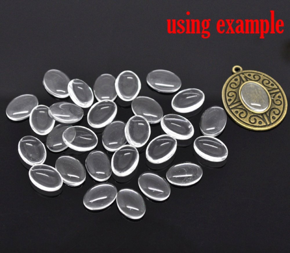 Ovale cabochon 10 x 14 mm x 2 stuks in helder braamglas N°16