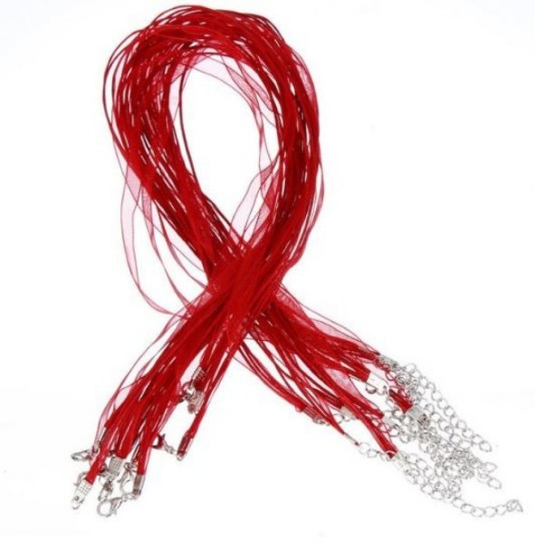 Halsketting met organza lint N&deg;02 en gewaxt koord