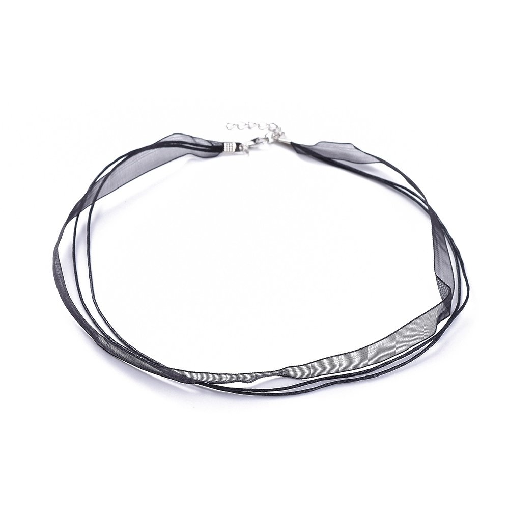 Ketting met organza lint N°04 en zwart waxkoord