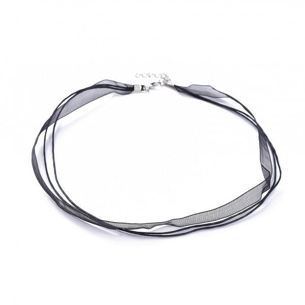 Ketting met organza lint N&deg;04 en zwart waxkoord
