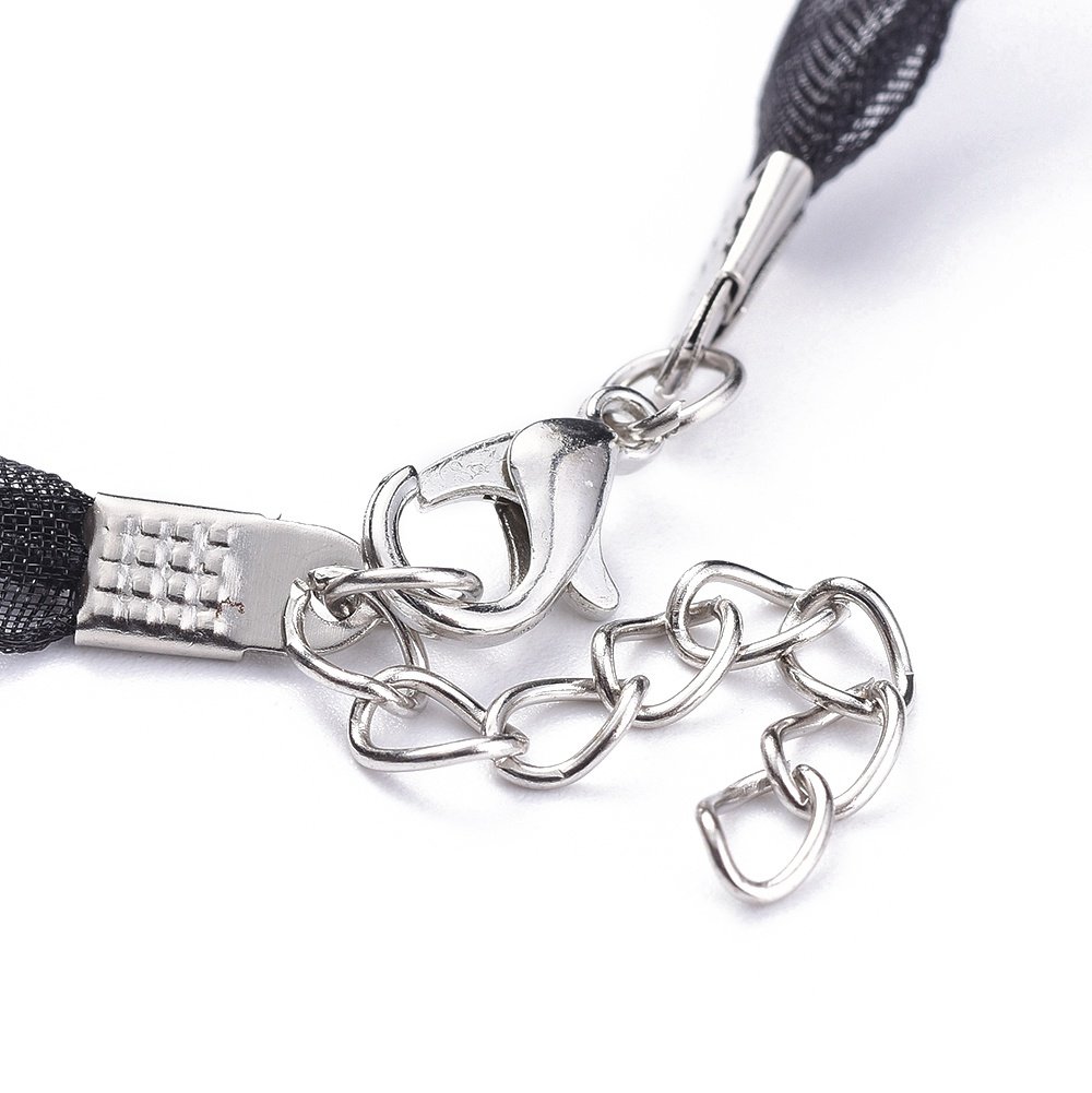 Ketting met organza lint N°04 en zwart waxkoord