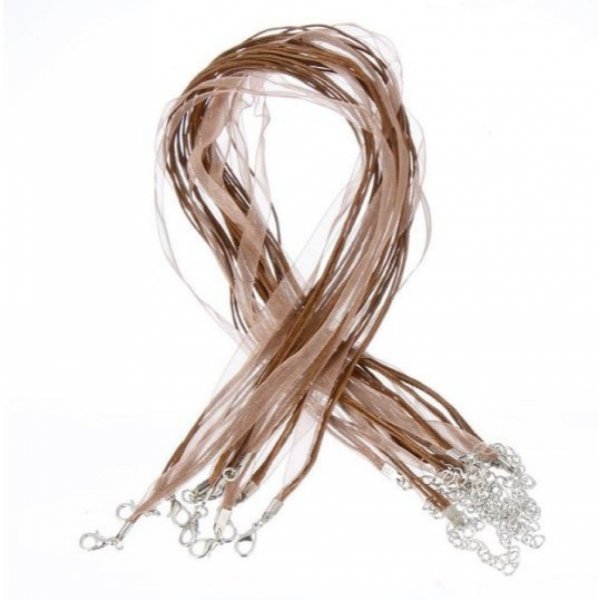 Halsketting met organza lint N&deg;11 en gewaxt koord