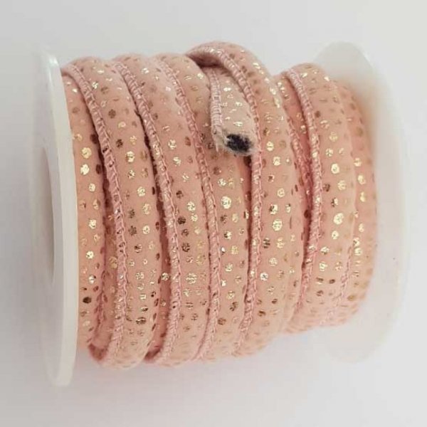 Cordon Rond 6 mm Rose et Petits Pois Dor&eacute;