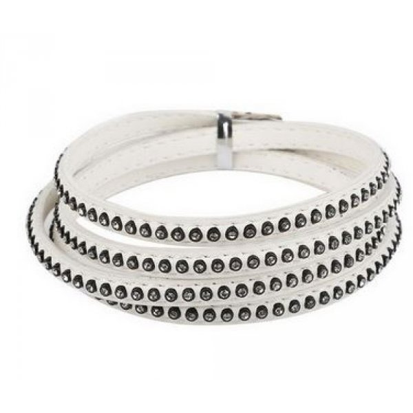 Leer 06 mm Wit ingelegd met strass steentjes 1 meter