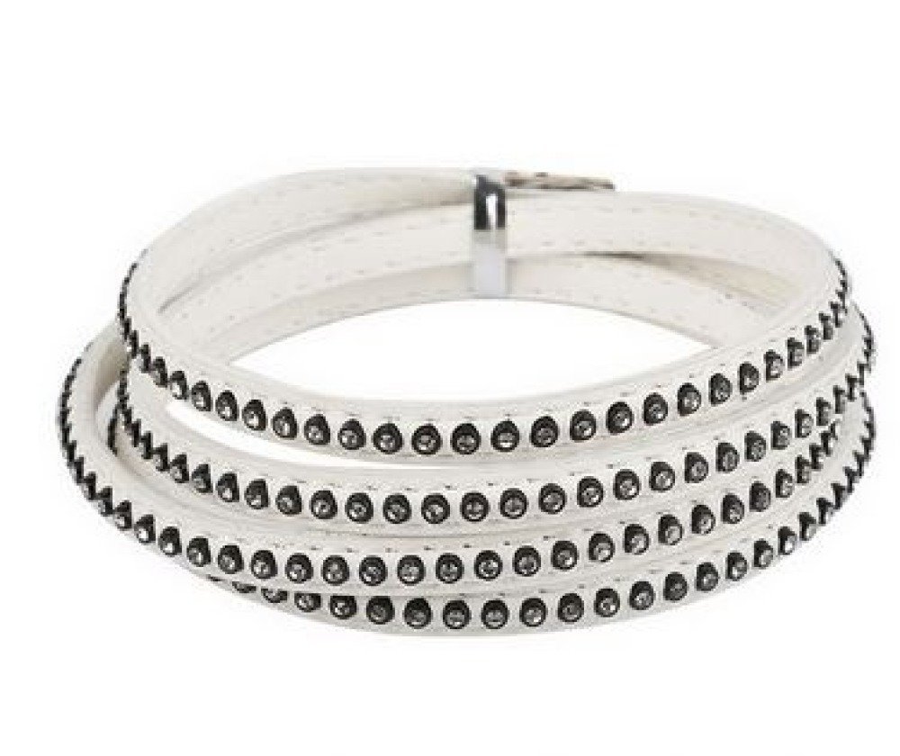 Leer 06 mm Wit ingelegd met strass steentjes 1 meter
