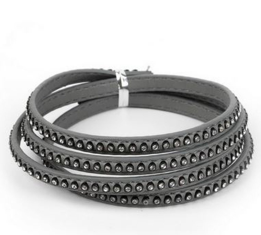 Leer 06 mm Grijs ingelegd met strass 1 meter