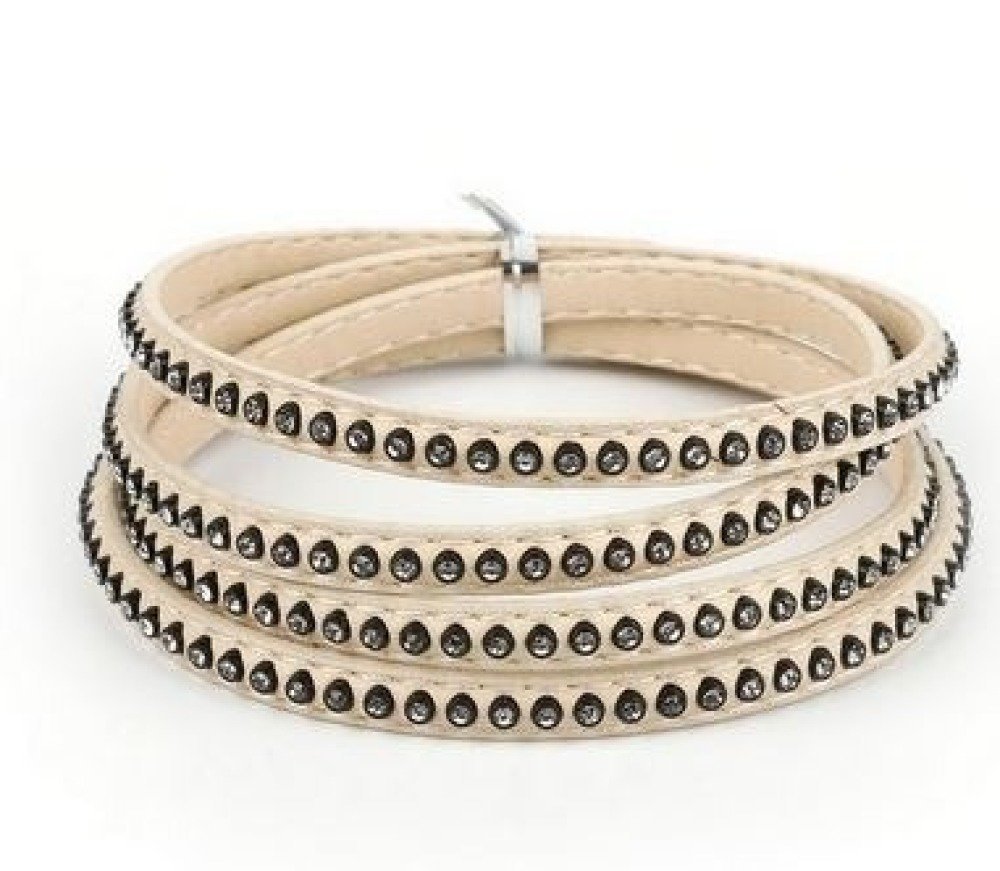 Leer 06 mm Ivoor ingelegd met strass steentjes 1 meter