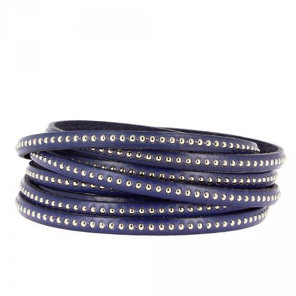 Dark Cobalt Ball Leather 06 mm met nikkelvrije kogelketting per 20 cm