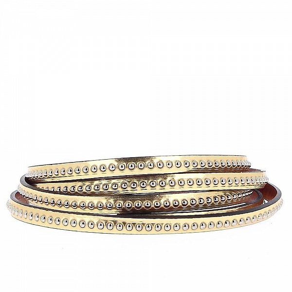 Gouden spiegelbol leer 06 mm met nikkelvrije kogelketting per 20 cm